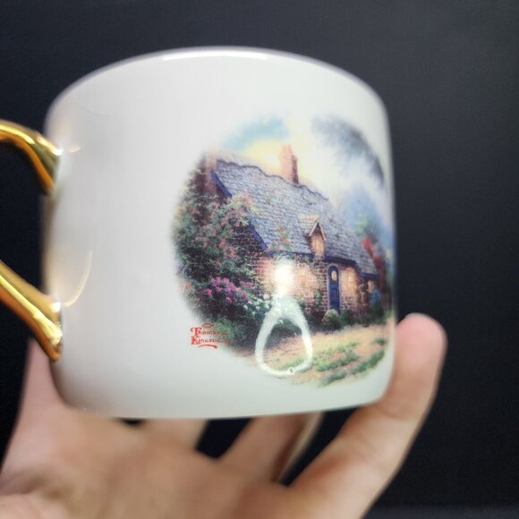 Thomas Kinkade Coffee Tea Cup Saucer Moonlight Cottage Painted Gold Trim SET - Picture 4 of 10